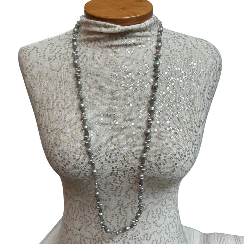 Honora Freshwater Silver Ringed Pearl Labradorite Chip Necklace Sterling Clasp